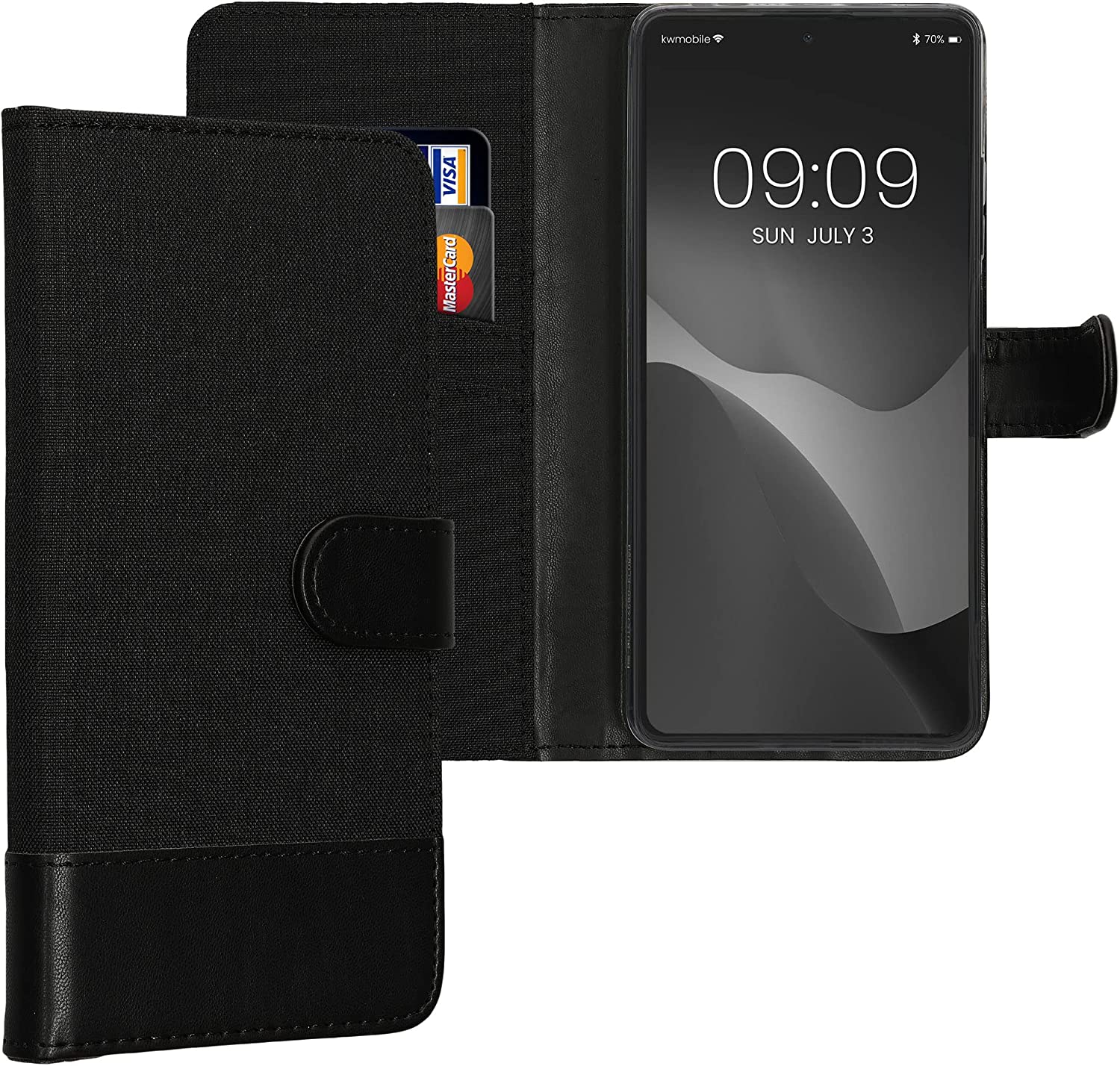 KW Xiaomi Redmi Note 12 Pro+ Θήκη Πορτοφόλι Stand Canvas - Anthracite / Black - 60737.73