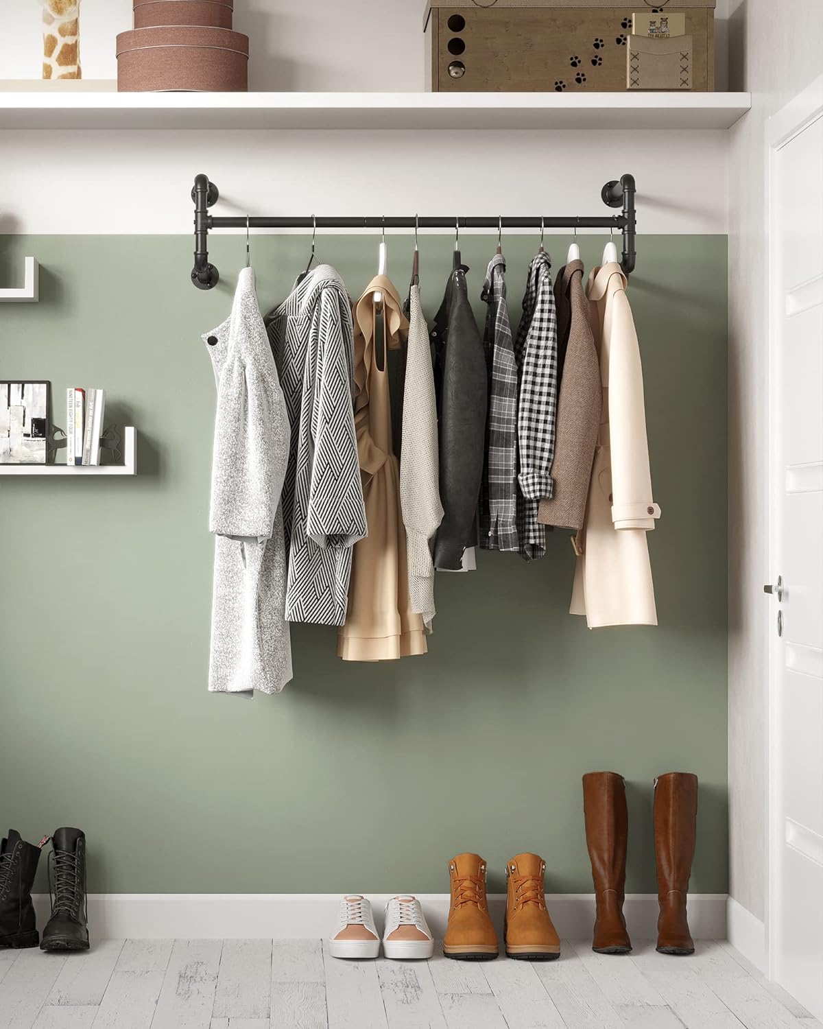 Songmics Επιτοίχια Μεταλλική Ράγα Ρούχων - 112 x 30 x 29.3 cm - Black - HSR64BK