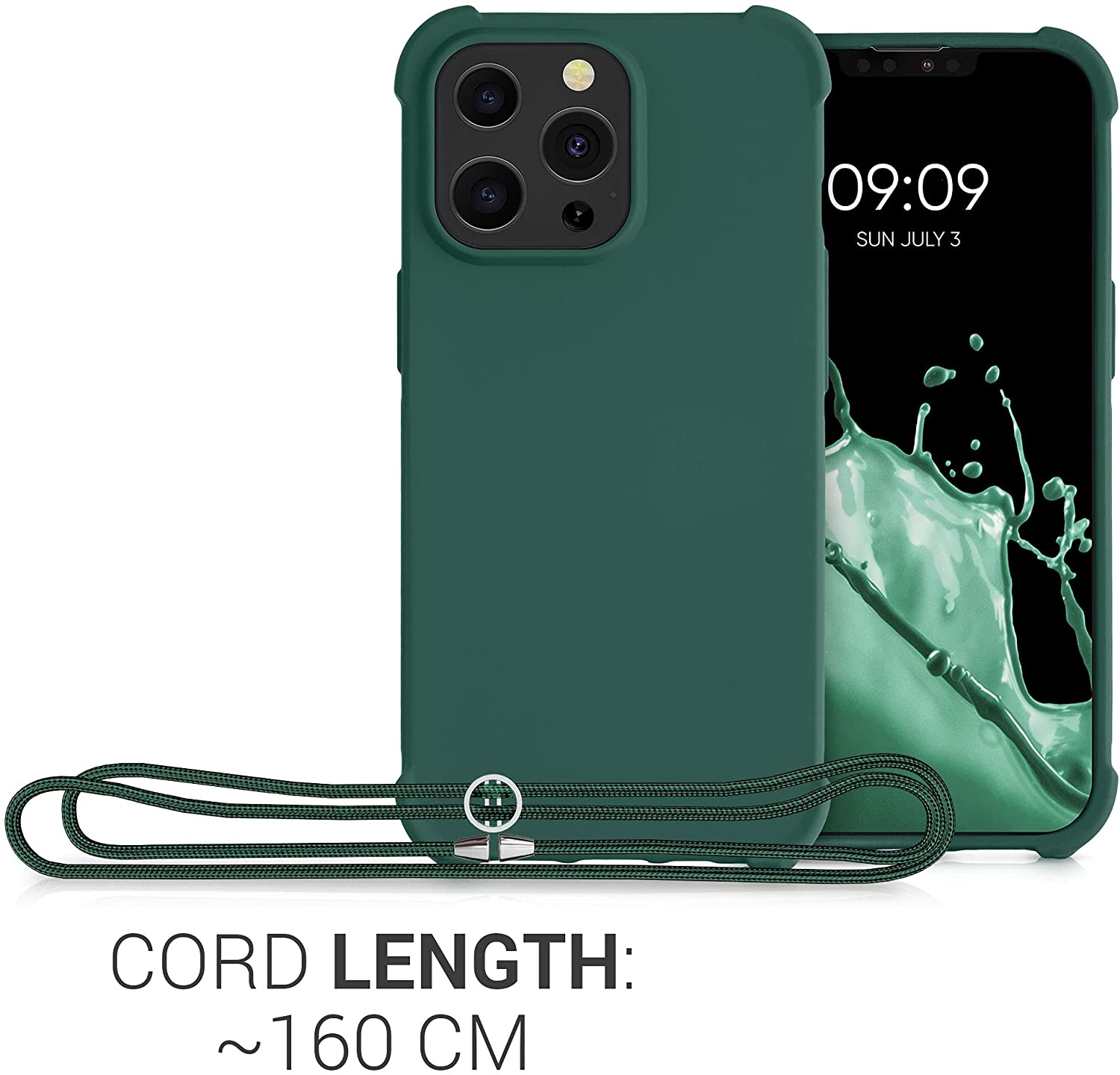 KW iPhone 13 Pro Θήκη Σιλικόνης TPU με Λουράκι - Dark Green - 55964.80
