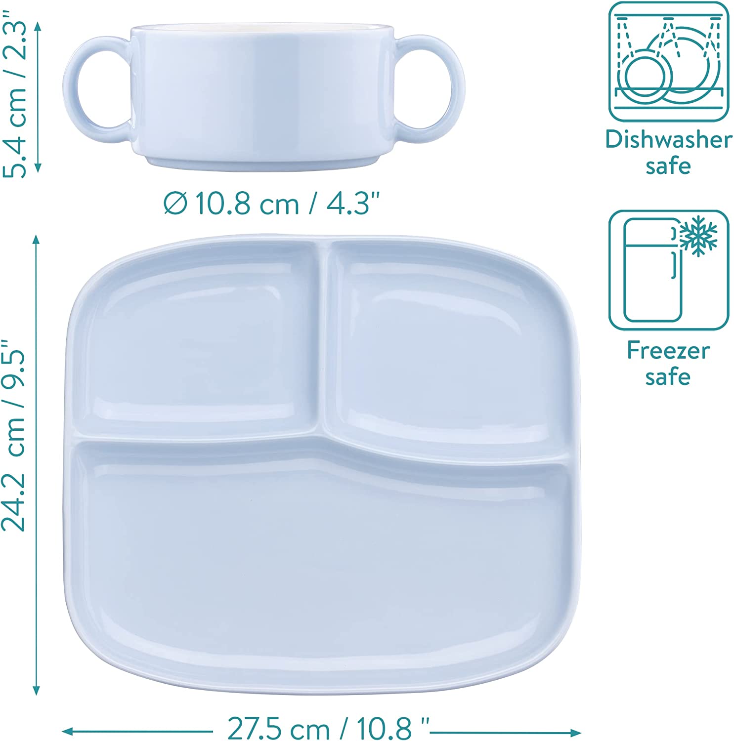 Navaris Σετ με Κεραμικό Μπολ και Πιάτο με Διαχωριστικά - Baby Blue - 58505.01