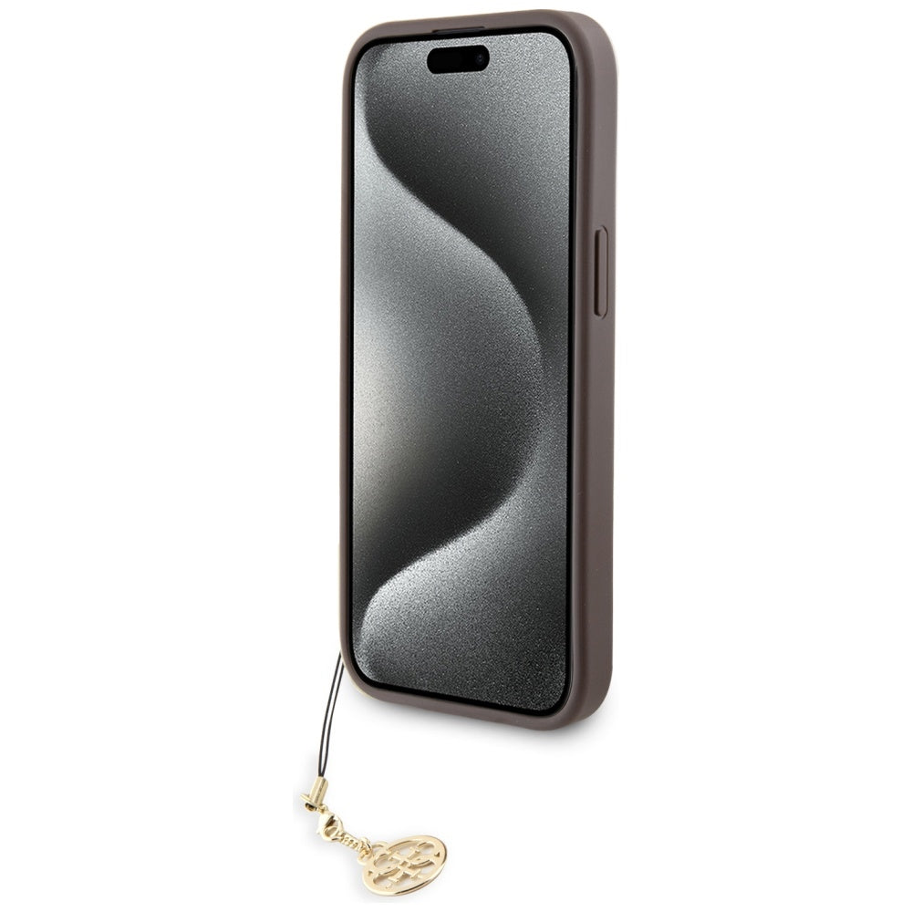 Guess iPhone 15 Pro - 4G Charms Collection Θήκη με Επένδυση Συνθετικού Δέρματος - Brown - GUHCP15LGF4GBR