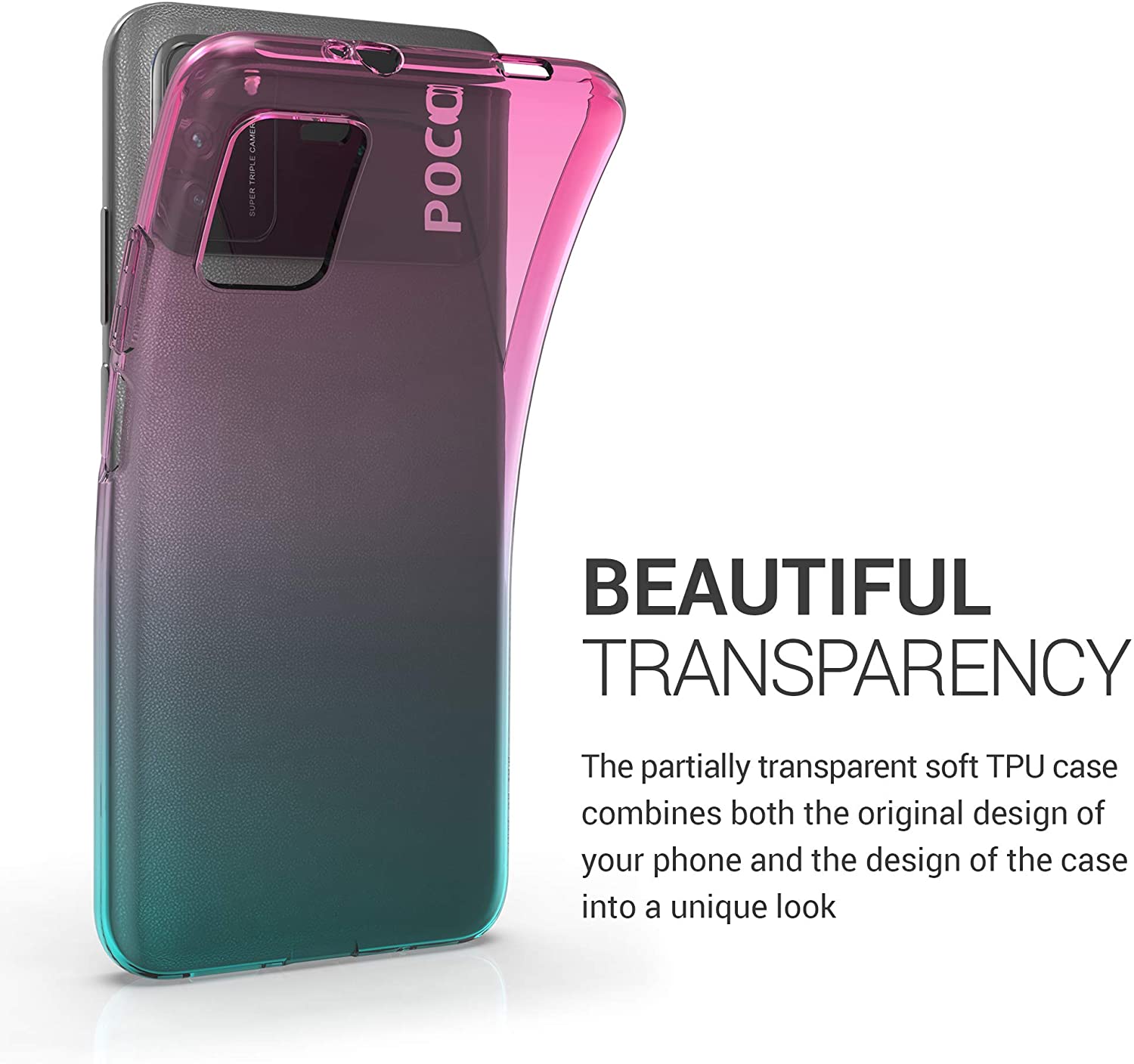 KW Xiaomi Poco M3 Θήκη Σιλικόνης TPU Design Two Colors - Pink / Blue / Διάφανη - 53975.01