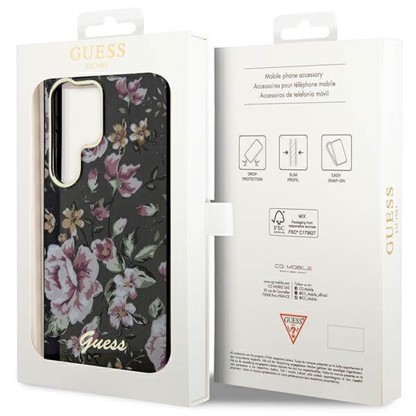 Guess Samsung Galaxy S23 Ultra - Flower Collection Σκληρή Θήκη με Πλαίσιο Σιλικόνης - Black - GUHCS23LHCFWSK