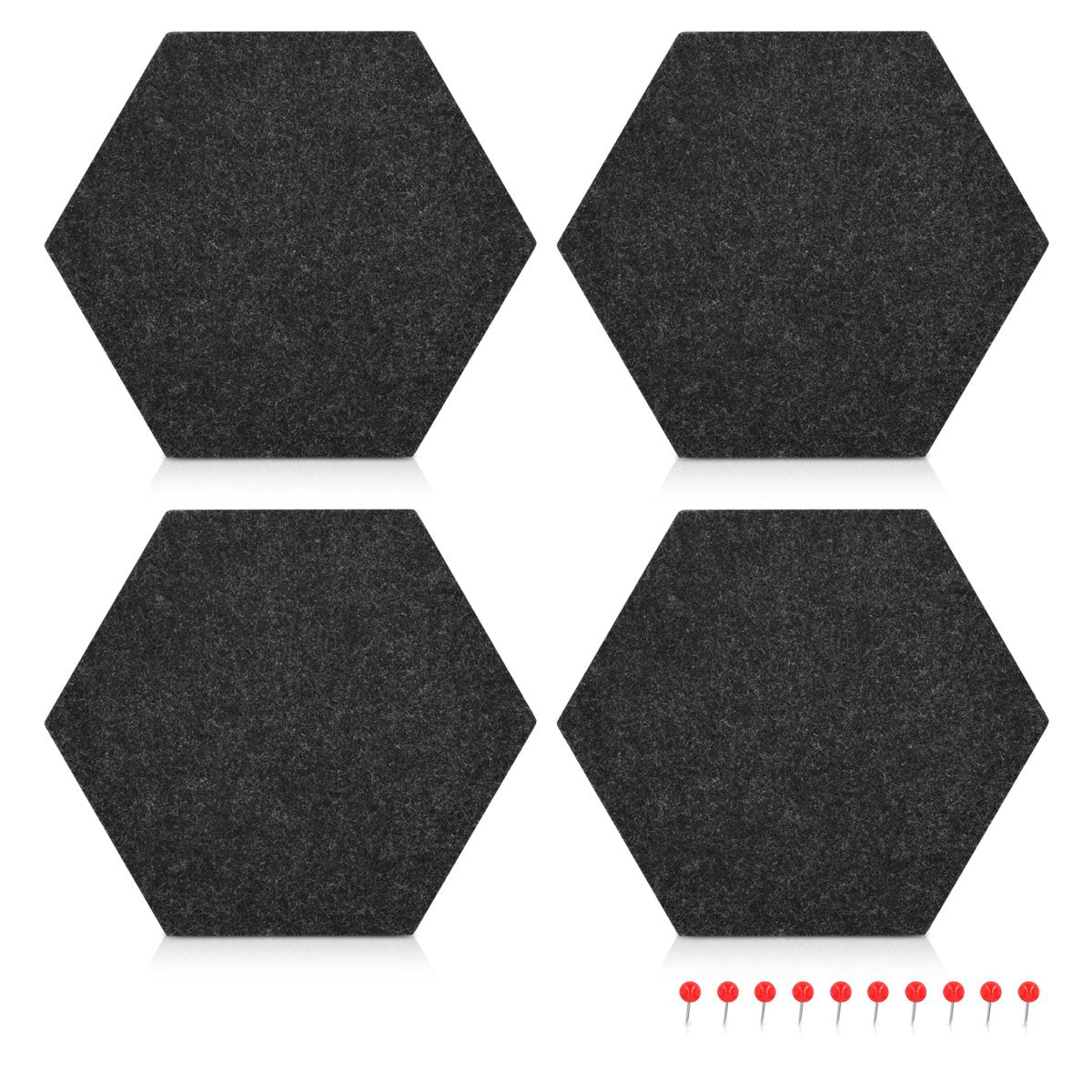 Navaris Hexagon Felt Memo Boards - Σετ με 4 Πλαίσια Ανακοινώσεων και Πινέζες - Dark Grey - 44328.19
