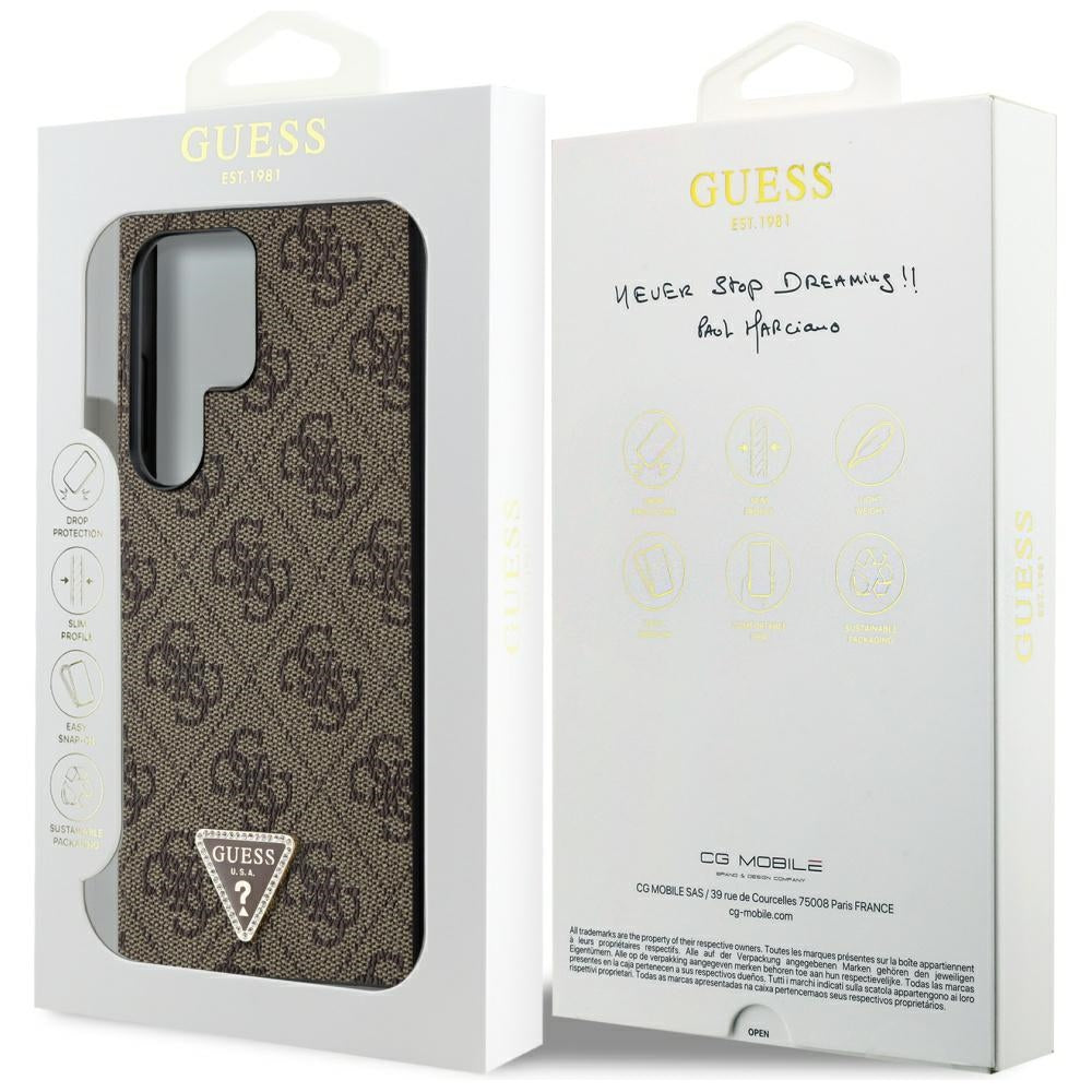 Guess Samsung Galaxy S24 Ultra - 4G Triangle Strass Logo Θήκη με Επένδυση Συνθετικού Δέρματος - Brown - GUHCS24LPGS4TDW