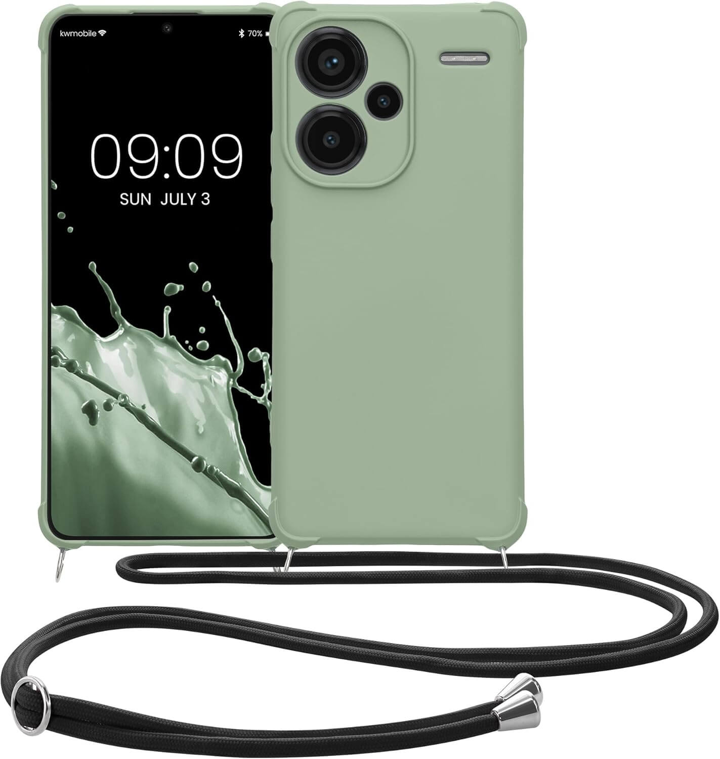 KW Xiaomi Redmi Note 13 Pro+ 5G Θήκη Σιλικόνης TPU με Λουράκι - Grey Green