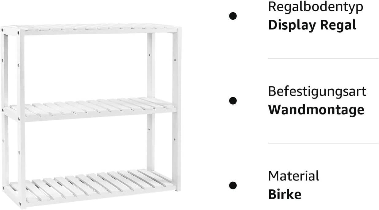 Songmics Επιτοίχια Βάση από Μπαμπού με 3 Ράφια - White - BCB13W
