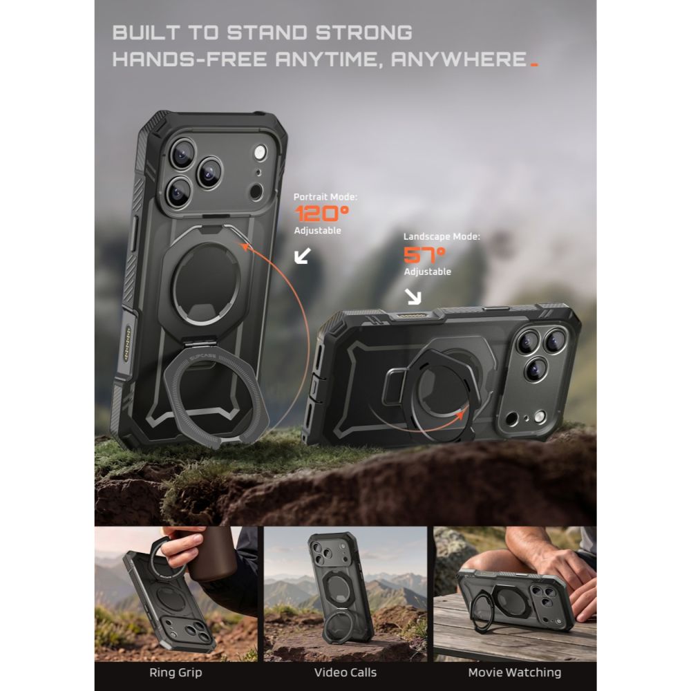 Supcase iPhone 18 Pro / iPhone 17 Pro - Σκληρή Θήκη με Προστασία Οθόνης και MagSafe / Stand - Grip Pro Mag - Black