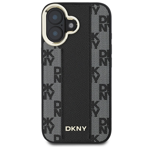 DKNY iPhone 16 - Checkered Pattern MagSafe Σκληρή Θήκη με Επένδυση Συνθετικού Δέρματος - Black