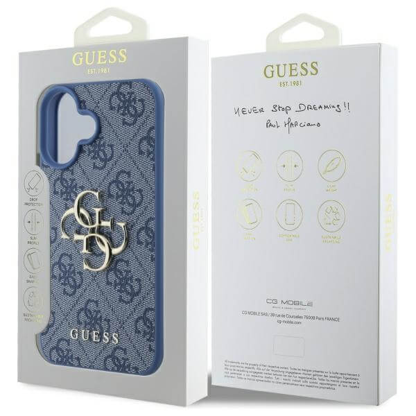 Guess iPhone 16 - 4G Big Logo - Θήκη με Επένδυση Συνθετικού Δέρματος - Blue - GUHCP16S4GMGBL