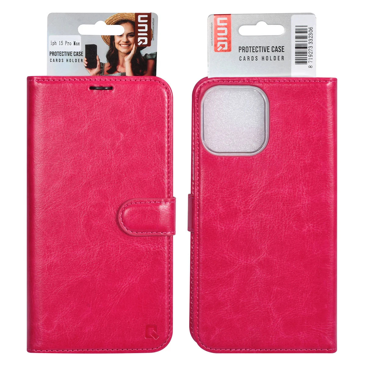 Tuniq iPhone 15 Pro Max - Θήκη Πορτοφόλι Stand από Δερματίνη - Ροζ