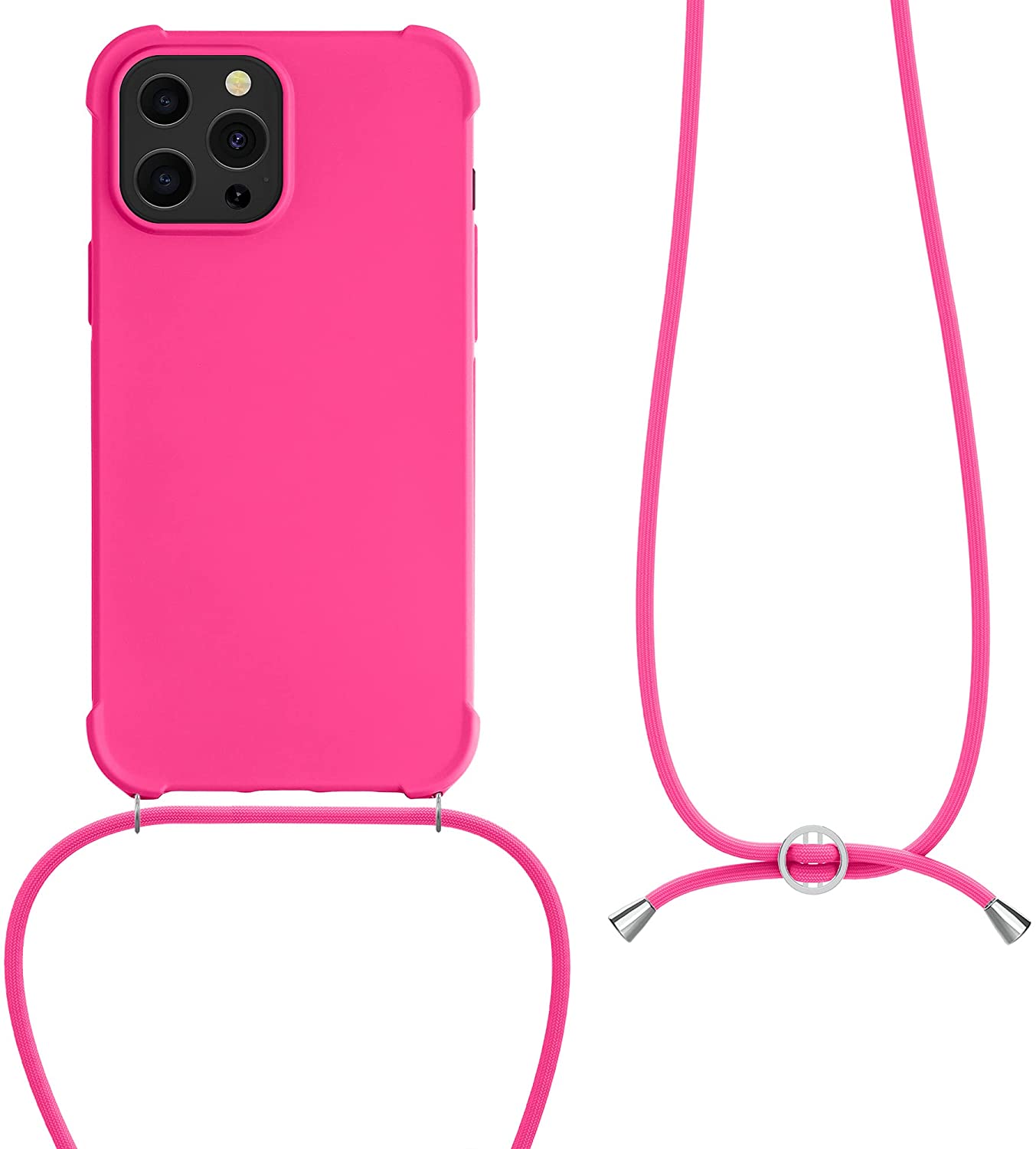 KW iPhone 13 Pro Max Θήκη Σιλικόνης TPU με Λουράκι - Neon Pink - 55977.77