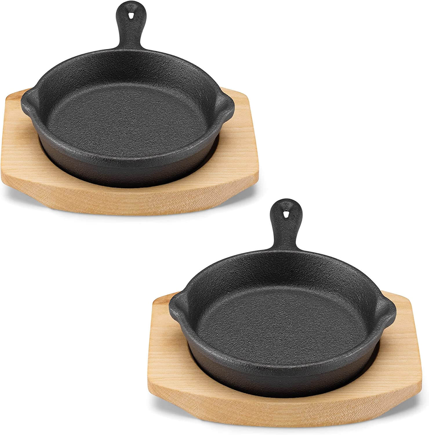 Navaris Σετ με 2 Μίνι Τηγάνια από Χυτοσίδηρο με Ξύλινες Βάσεις - 10.2 cm - Black - 60343.02