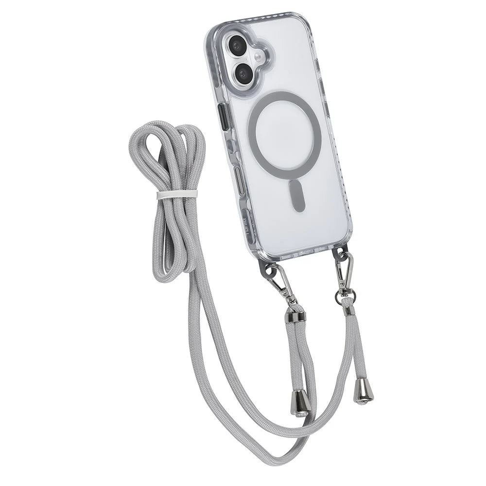 Tuniq iPhone 16 - MagSafe Σκληρή Θήκη με Πλαίσιο Σιλικόνης και Λουράκι - Διάφανη / Grey