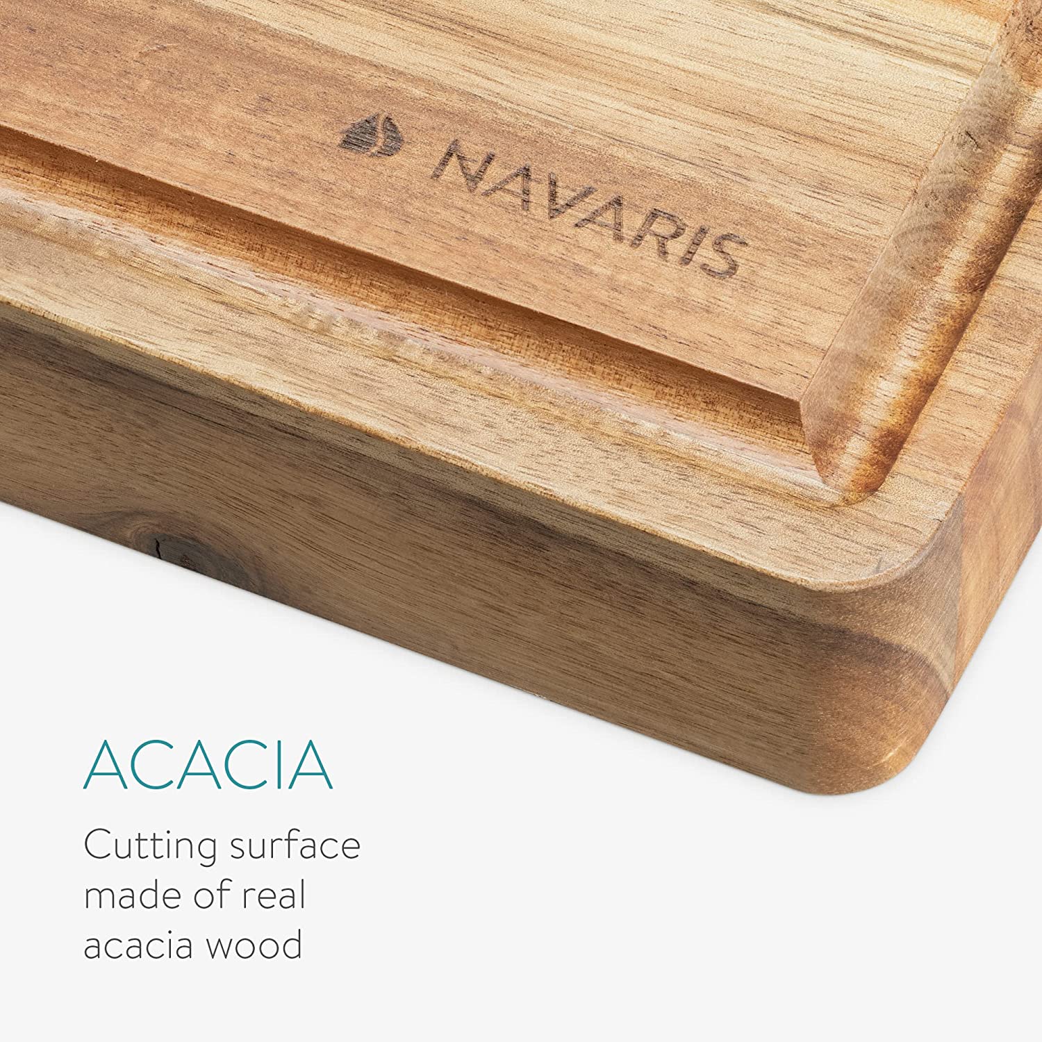 Navaris Ξύλινη Επιφάνεια Διπλής Όψης για Κοπή και Σερβίρισμα από Ακακία - Brown - 55829.01