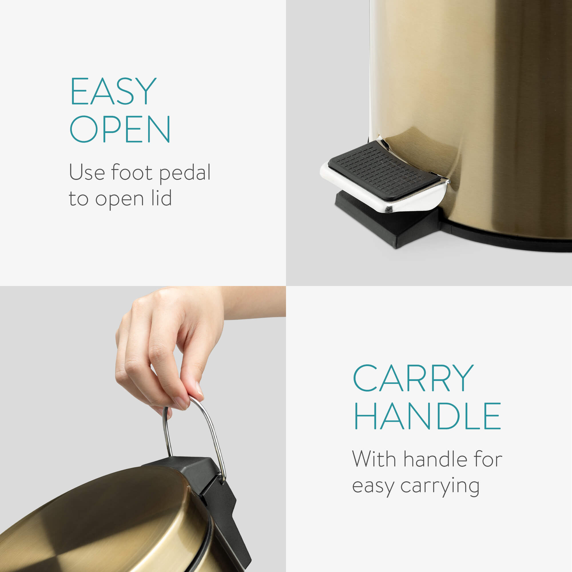 Navaris Κάδος Απορριμμάτων για το Μπάνιο - 5L - Gold - 55942.21