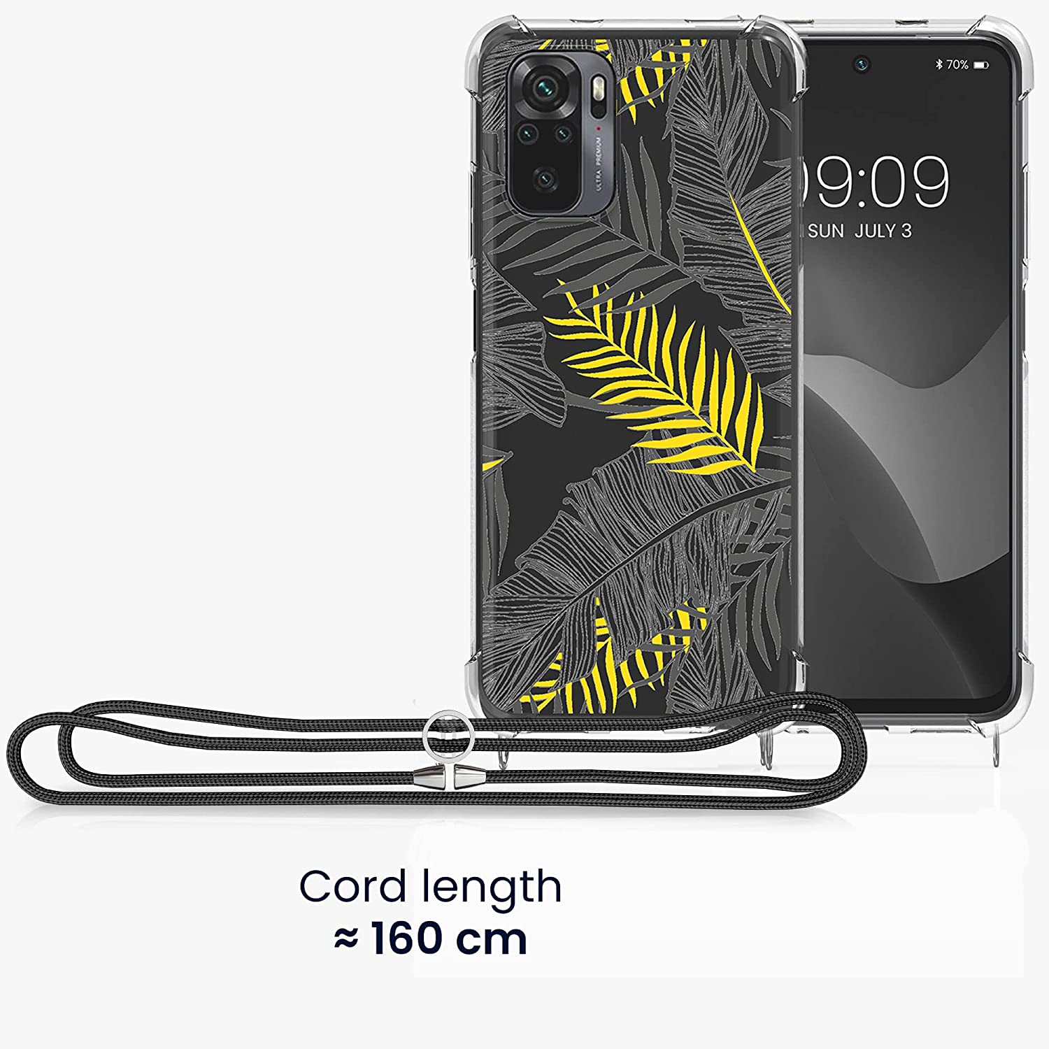 KW Xiaomi Redmi Note 10 / Note 10s / Poco M5s Θήκη Σιλικόνης TPU με Λουράκι Design Jungle - Gold / Grey / Διάφανη - 56534.01