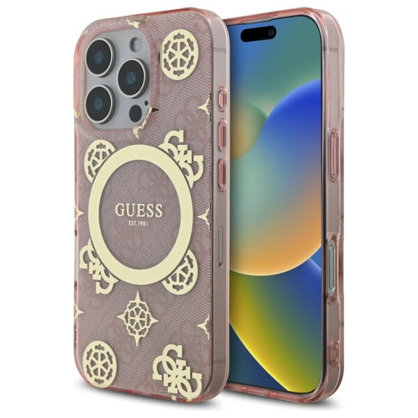 Guess iPhone 16 Pro Max - IML Peony On 4G Background MagSafe - Θήκη με Επένδυση Συνθετικού Δέρματος - Pink - GUHMP16XH4PYEEP