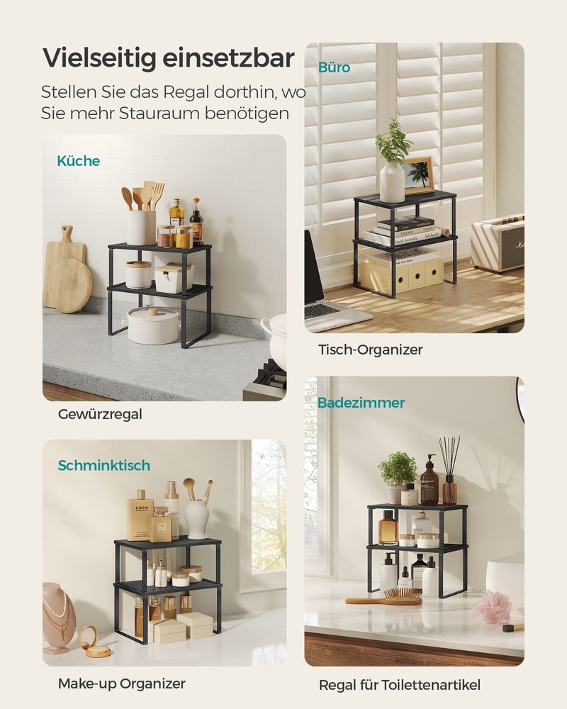 Songmics Σετ με 2 Ξύλινα Ράφια για τον Πάγκο - Ink Black / Ebony Black - KCS02B01