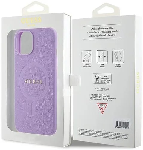 Guess iPhone 15 Plus Saffiano MagSafe Σκληρή Θήκη με Πλαίσιο Σιλικόνης και MagSafe - Purple - GUHMP15MPSAHMCU