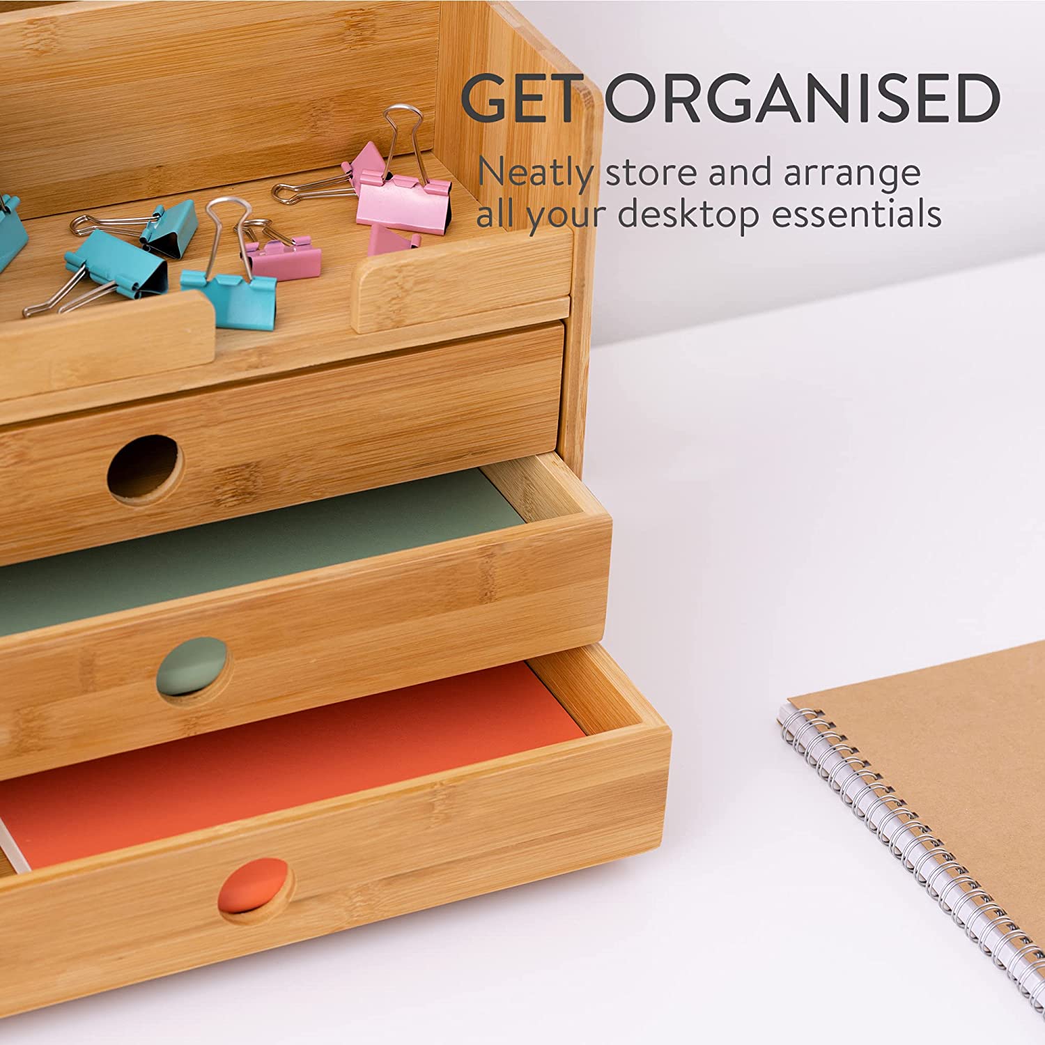 Navaris Ξύλινη Βάση Οργάνωσης Γραφείου από Bamboo με Συρτάρια - Light Brown - 57358.24