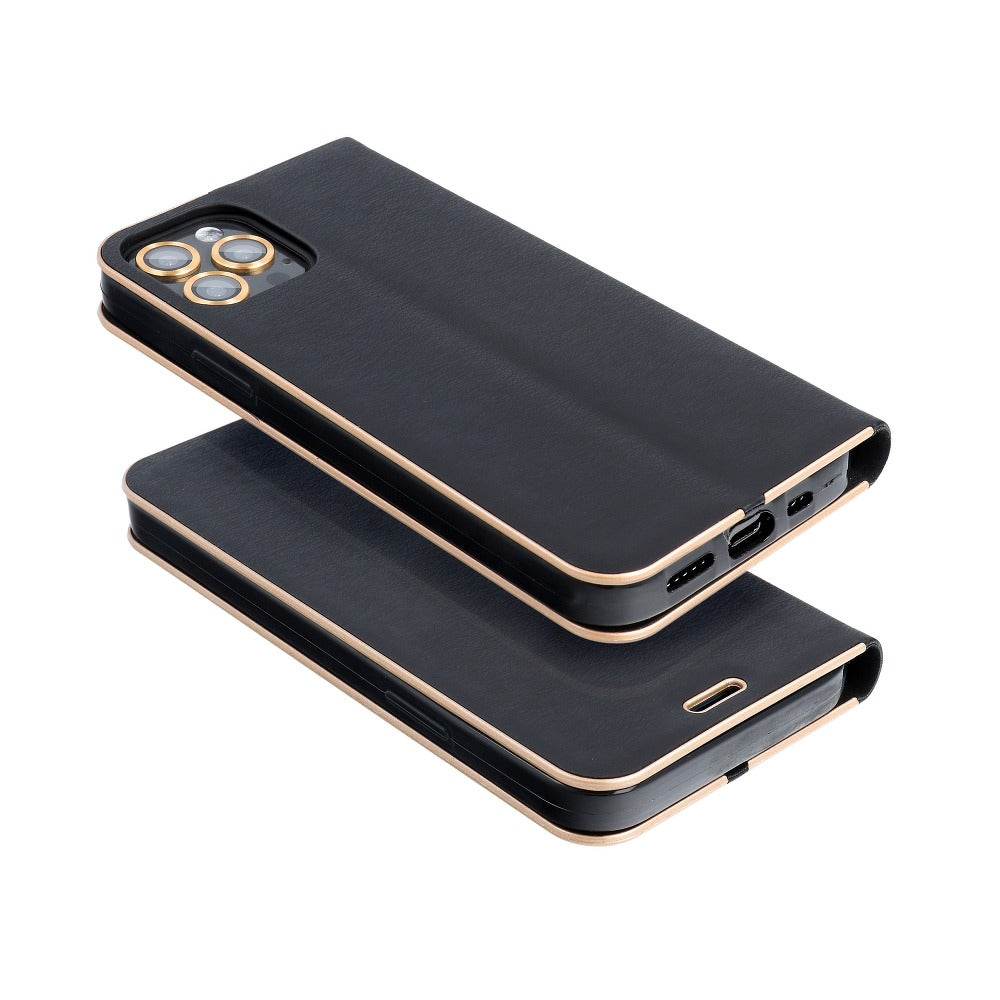 Forcell iPhone 13 Pro Luna Gold Θήκη Βιβλίο Stand - Black