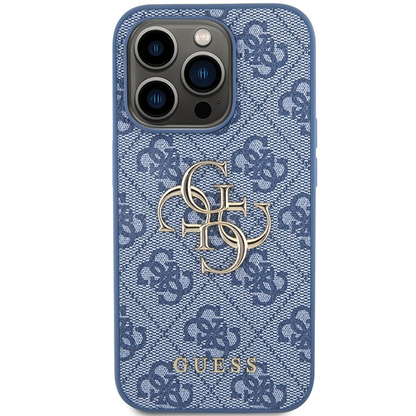 Guess iPhone 15 Pro - 4G Big Metal Logo Θήκη με Επένδυση Συνθετικού Δέρματος - Blue - GUHCP15L4GMGBL