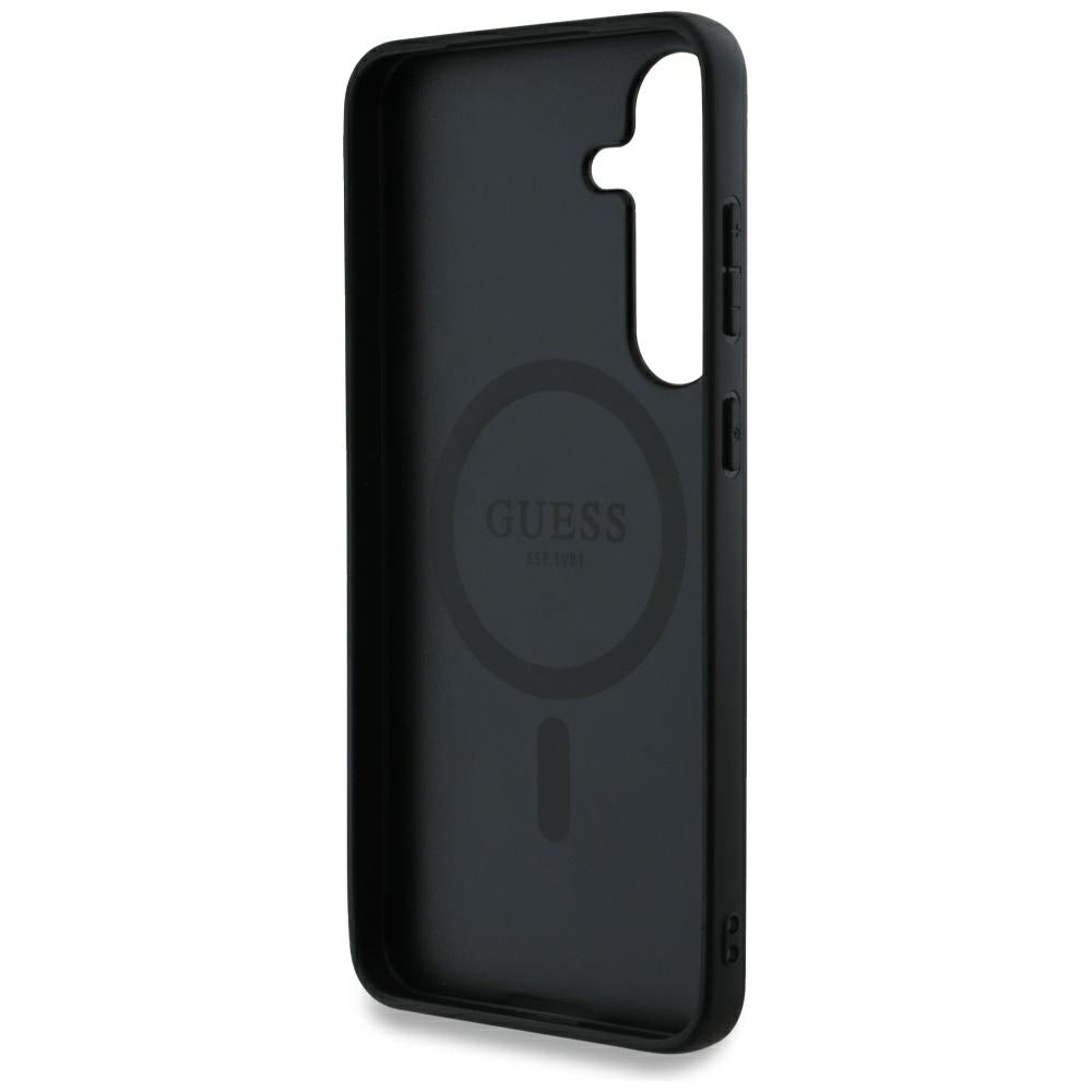Guess Samsung Galaxy S25 - 4G Round Patch Classic Logo - Θήκη με Επένδυση Συνθετικού Δέρματος και MagSafe - Brown - GUHMS25SP4PGRSGW