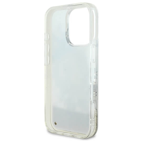 Guess iPhone 16 Pro Max - Liquid Glitter Flower - MagSafe Σκληρή Θήκη με Πλαίσιο Σιλικόνη - Beige - GUHMP16XLFMWTE