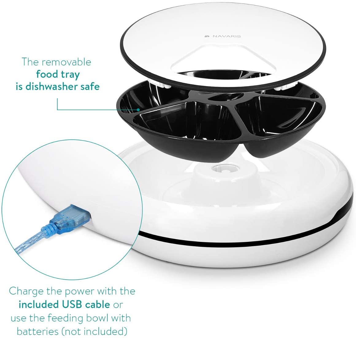 Navaris Αυτόματη Ταΐστρα Φαγητού με Χρονοδιακόπτη για Κατοικίδιο - White - 51148.02