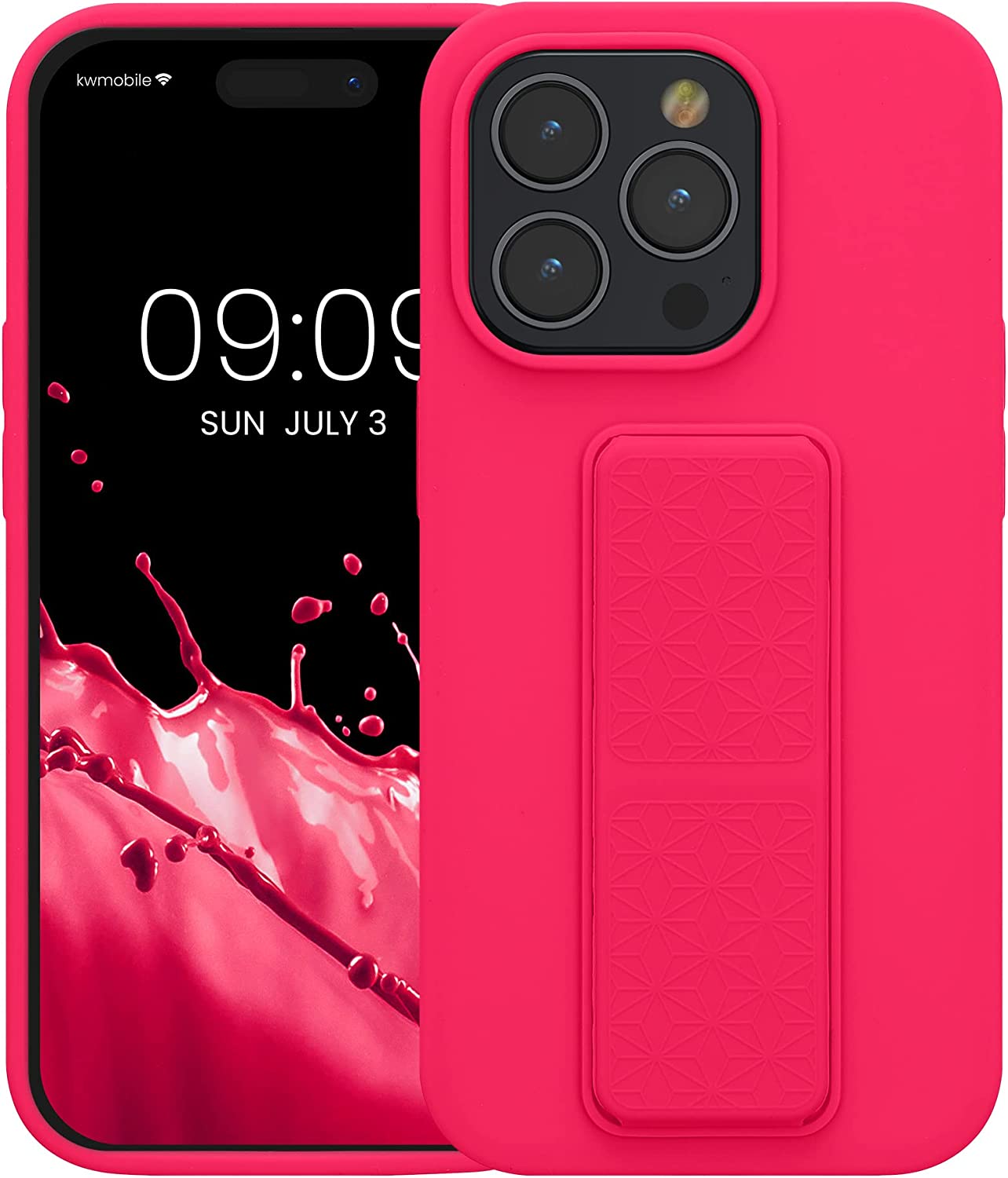KW iPhone 14 Pro Θήκη Σιλικόνης με Finger Holder και Stand - Neon Pink - 60400.77