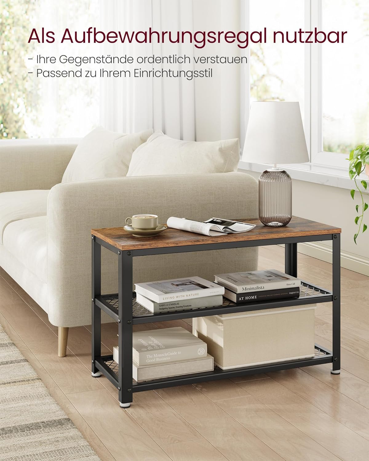 Vasagle Μεταλλική Παπουτσοθήκη με 2 Ράφια και Κάθισμα - 30 x 73 x 45 cm - Black / Brown - LBS73X