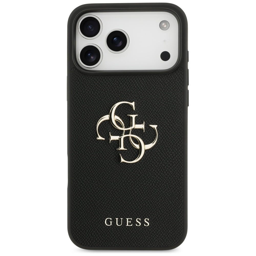 Guess iPhone 17 Pro Max - Grained Big 4G and Classic Logo - Σκληρή Θήκη με Επένδυση από Οικολογικό Δέρμα - Black - GUHCP17MPGT4MBK