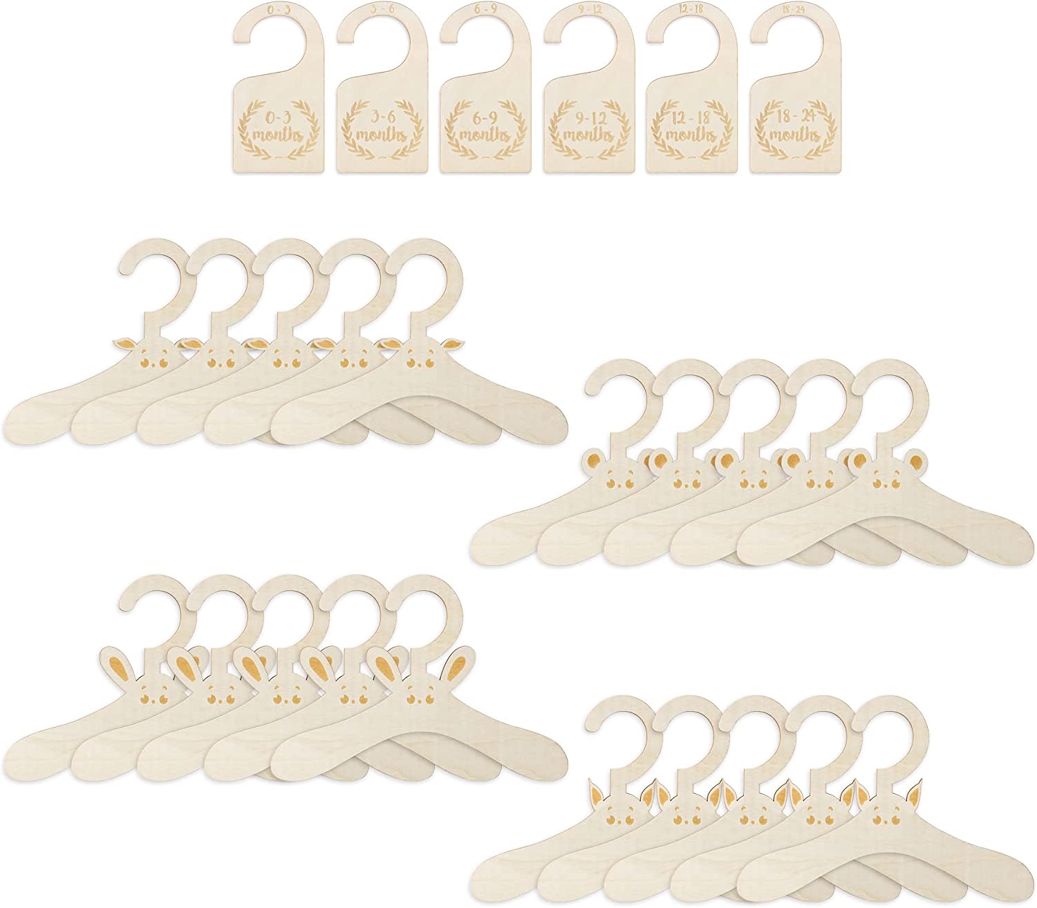 Navaris Σετ με 20 Βρεφικές Ξύλινες Κρεμάστρες Ρούχων και 6 Διαχωριστικά - ‎Beige - 57942.26