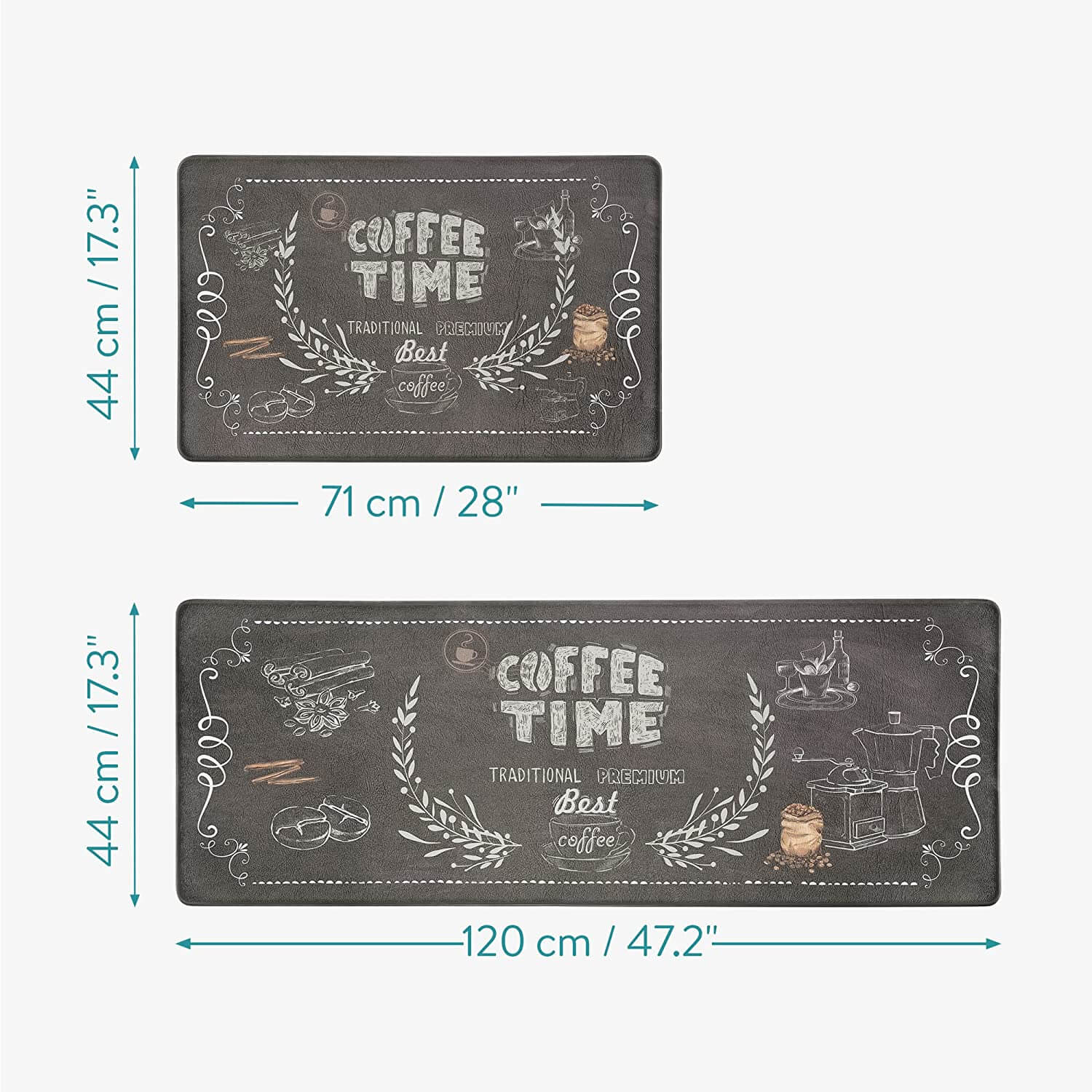 Navaris Σετ με 2 Αντιολισθητικά Χαλάκια Κουζίνας σε Διαφορετικά Μεγέθη - Design Coffee Time - Multicolor - 59323.02