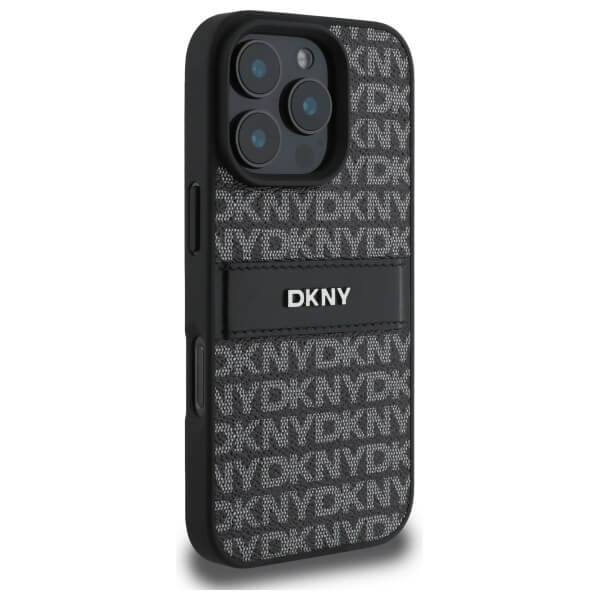 DKNY iPhone 16 Pro - Texture Pattern Tonal Stripe - Σκληρή Θήκη με Επένδυση Συνθετικού Δέρματος - Black