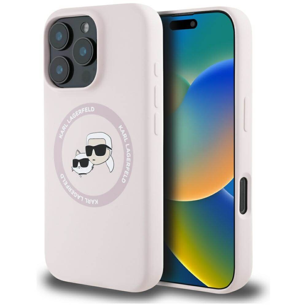 Karl Lagerfeld iPhone 16 Pro - Silicone Double Heads and Circle - Σκληρή Θήκη Σιλικόνης με MagSafe - Pink - KLHMP16LSKCHTCP