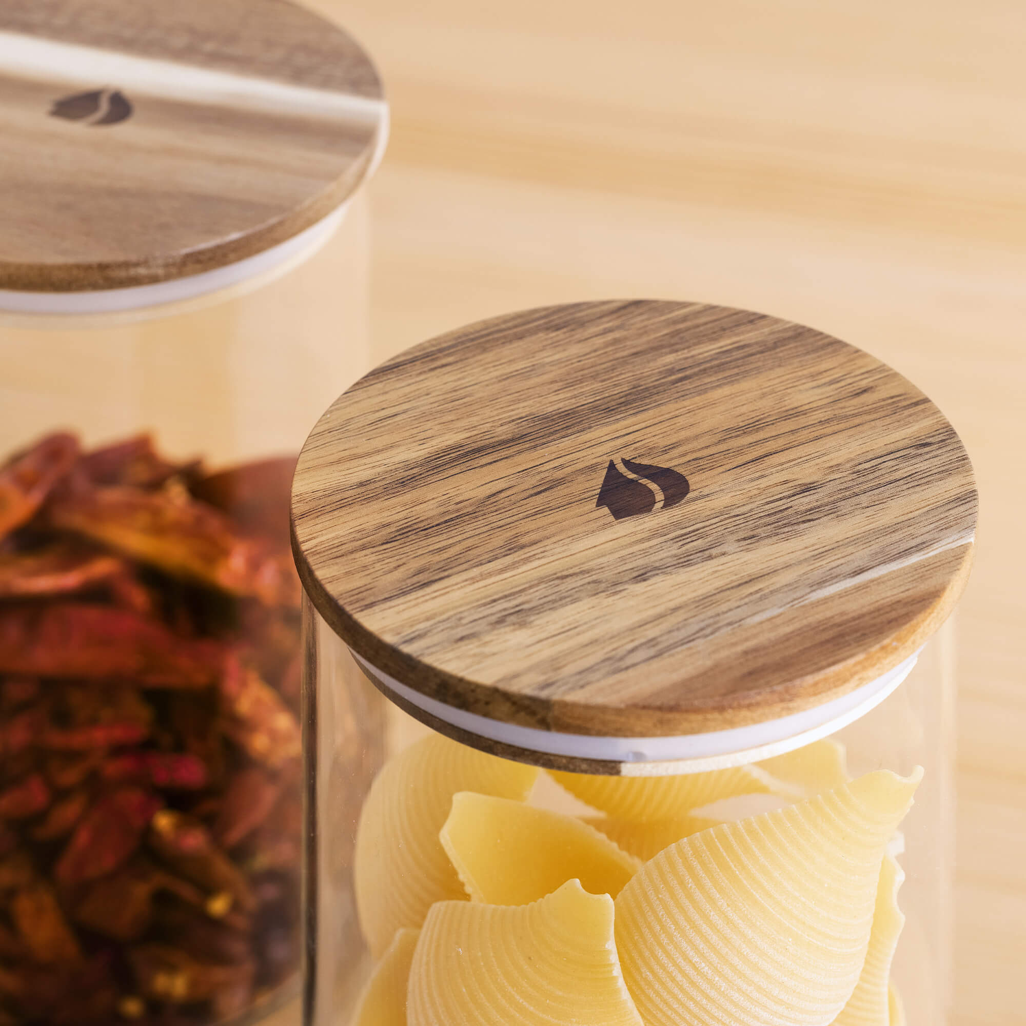 Navaris Σετ με 3 Γυάλινα Βάζα Αποθήκευσης - 1L - Round - Acacia Wood - Διάφανα - 54691.02.03