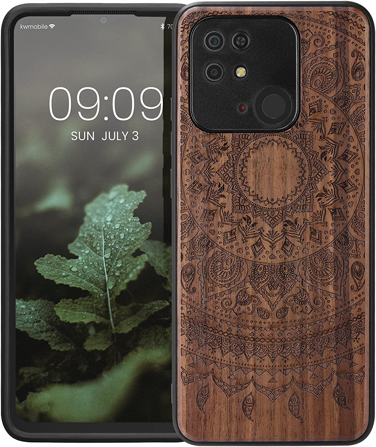 KW Xiaomi Redmi 10C Θήκη από Φυσικό Ξύλο Design Indian Sun - Dark Brown - 59468.05