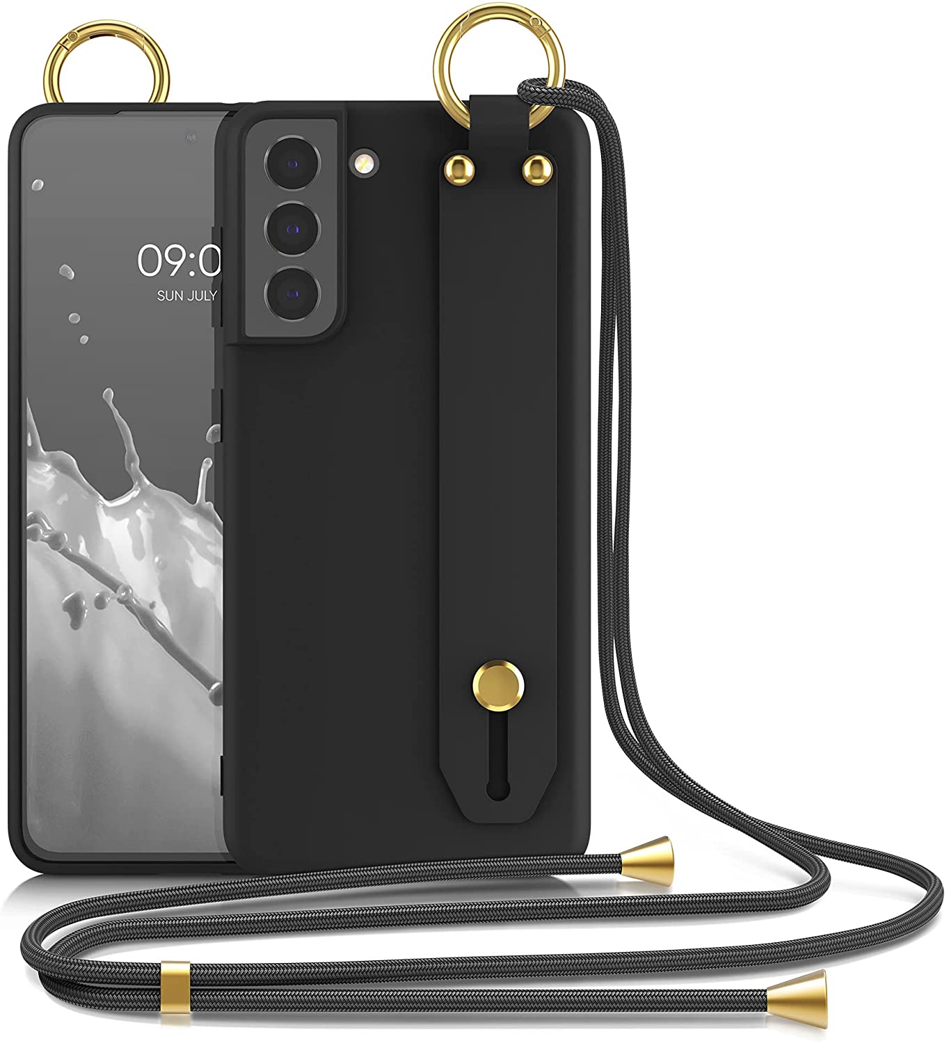 KW Samsung Galaxy S21 Θήκη Σιλικόνης TPU με Λουράκι και Finger Holder - Black - 54869.01