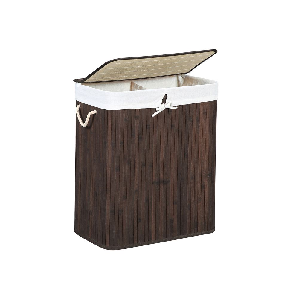 Songmics Καλάθι Απλύτων από Μπαμπού με 2 Εσωτερικά Διαμερίσματα -100L - Brown - LCB72Z