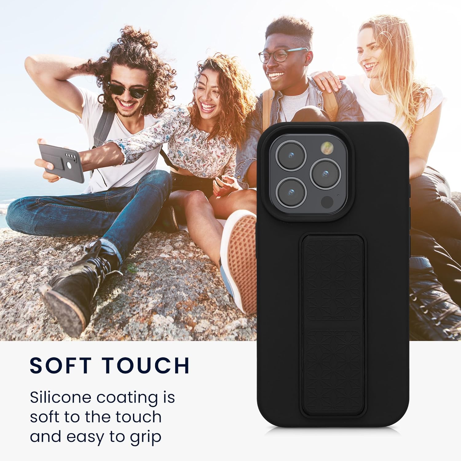 KW iPhone 15 Pro Θήκη Σιλικόνης TPU με Finger Holder - Black