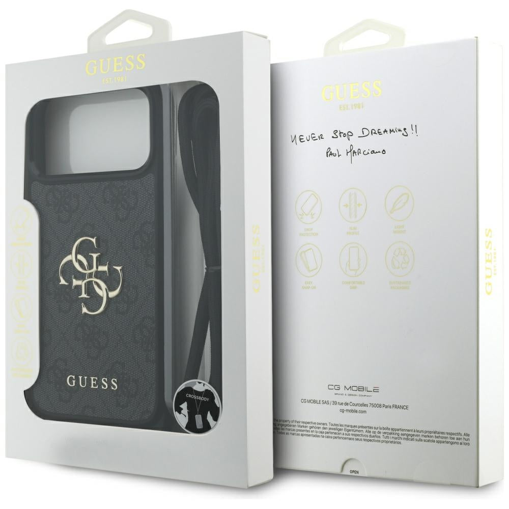Guess iPhone 17 Pro Max - 4G Big Logo Cord Stap Crossbody - Θήκη με Επένδυση Συνθετικού Δέρματος και Λουράκι - Black - GUHCP17XP4GMGCRK