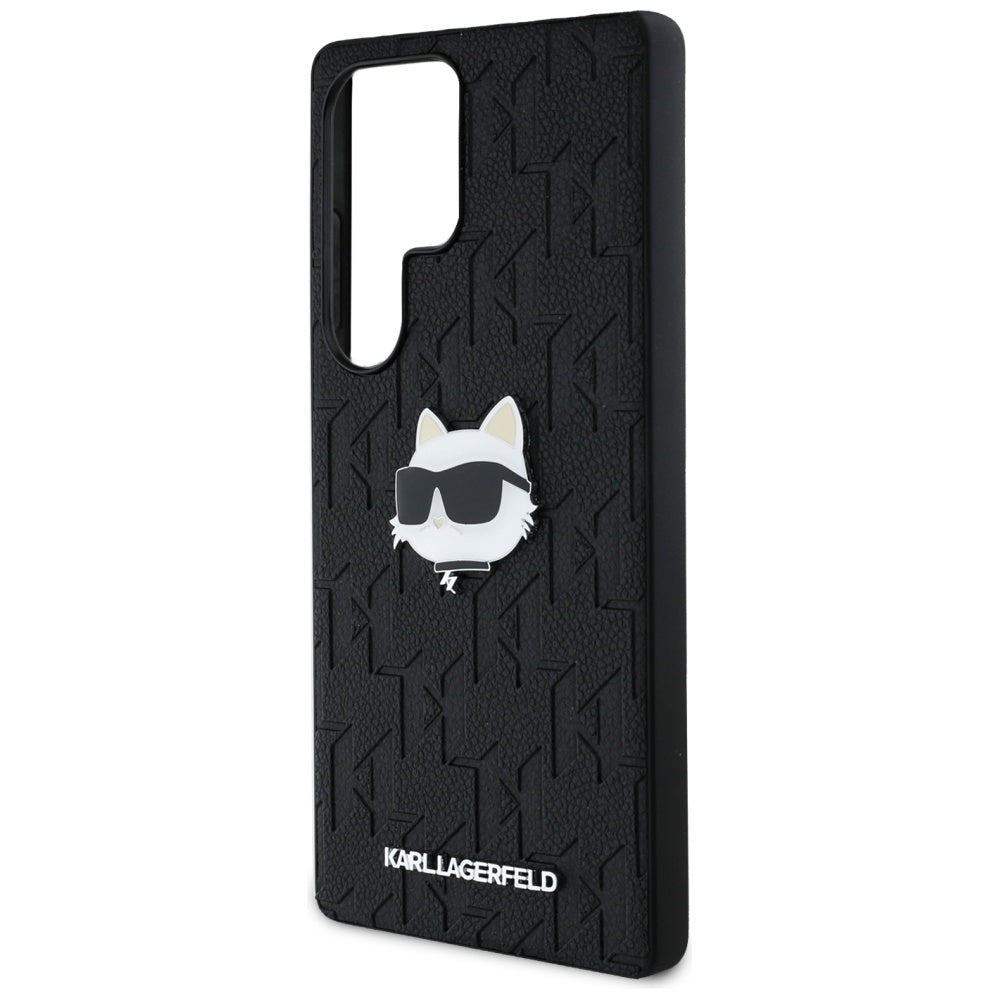 Karl Lagerfeld Samsung Galaxy S25 Ultra - Monogram Choupette Head Pin - Σκληρή Θήκη με Επένδυση Συνθετικού Δέρματος - Black - KLHCS25LPGKLCHPK