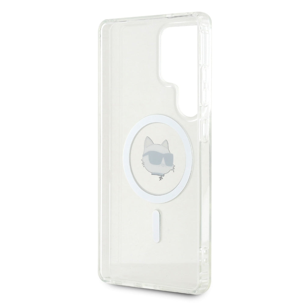Karl Lagerfeld Samsung Galaxy S25 Ultra - Button Choupette Head Printed Logo - MagSafe Σκληρή Θήκη με Πλαίσιο Σιλικόνης - White - KLHMS25LHLSCHH
