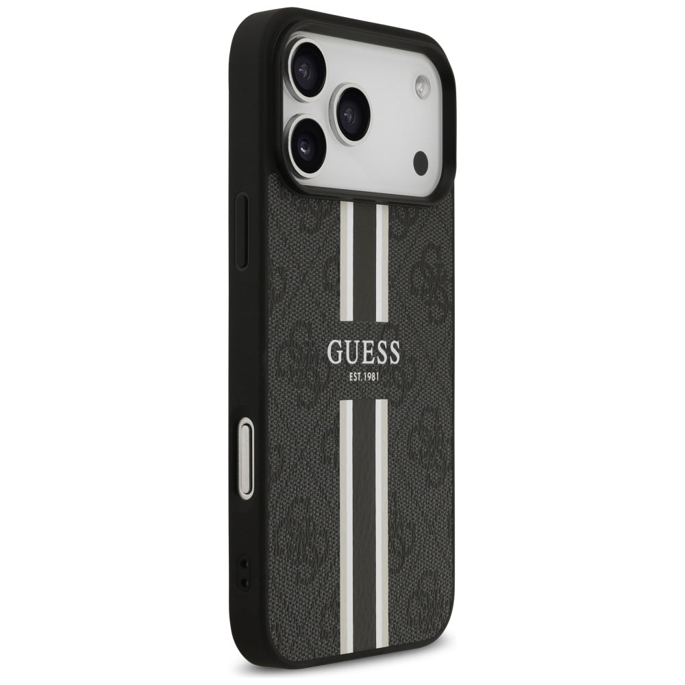 Guess iPhone 17 Pro Max - 4G Printed Stripes MagSafe - Θήκη με Επένδυση Συνθετικού Δέρματος - Black - GUHMP17XP4RPSK