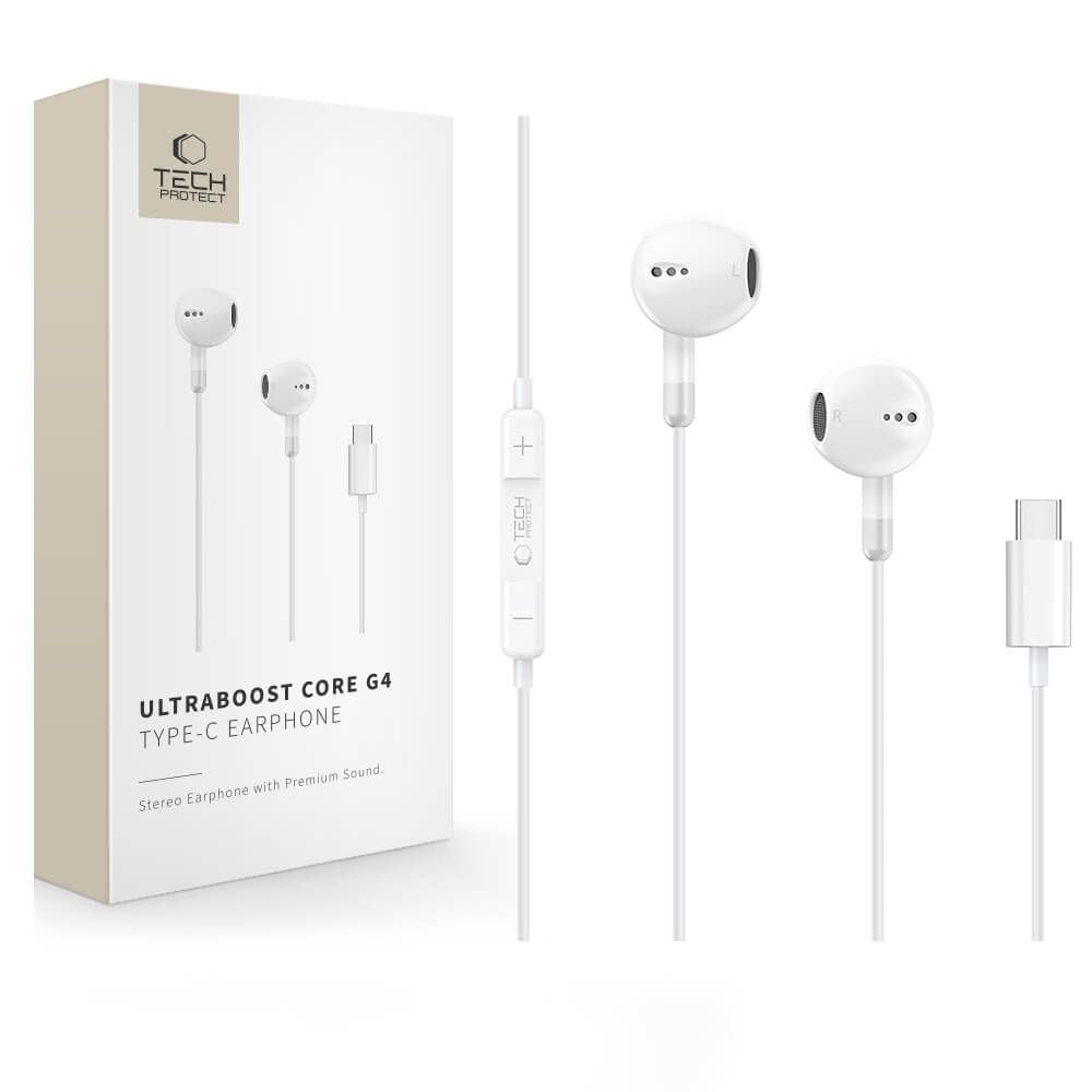 Tech-Protect Ενσύρματα Handsfree Ακουστικά με Βύσμα Type-C - Ultraboost Core G4 - White
