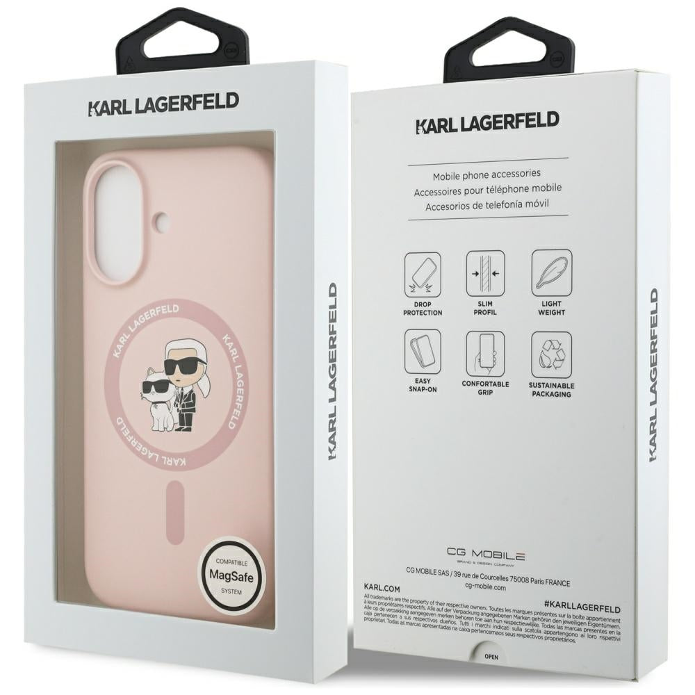 Karl Lagerfeld iPhone 17 - Silicone Karl and Choupette Ring MagSafe Θήκη Σιλικόνης - Pink - KLHMP17SSCMKCRHP