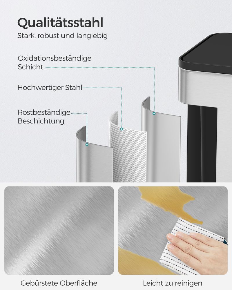 Songmics Κρεμαστός Κάδος Απορριμμάτων για Ντουλάπι από Ατσάλι και Πλαστικό Καπάκι - 8L - Metallic Silver - LTB810E08