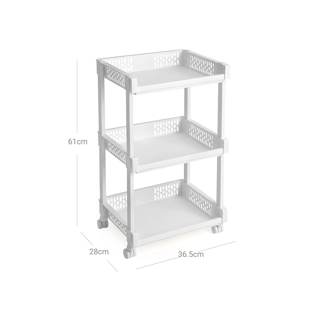 Songmics Πλαστικό Καρότσι Εξοικονόμησης Χώρου για Οργάνωση και Αποθήκευση με 3 Ράφια - 36.5 x 28 x 61 cm - White - KSC03WT
